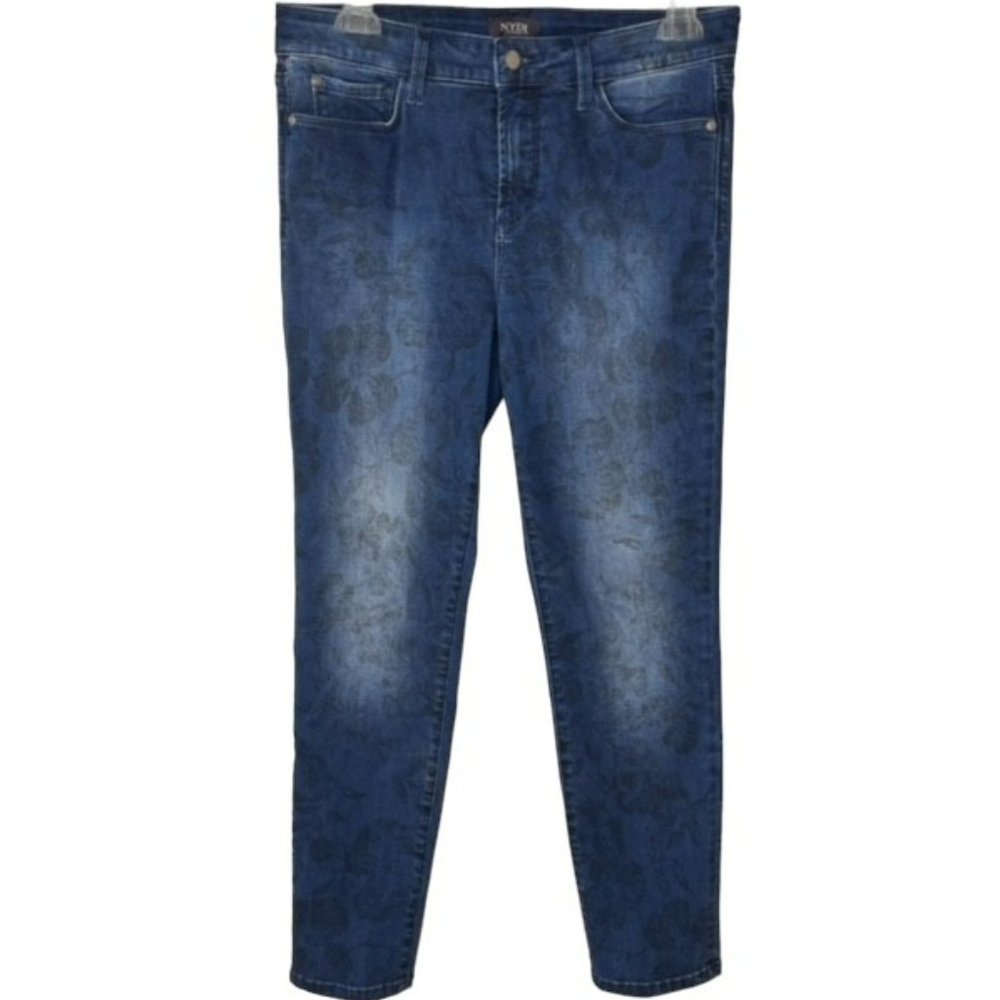 NYDJ Alina Ankle Jeans Lift/Tuck with Subtle Black Blossom Print - 10